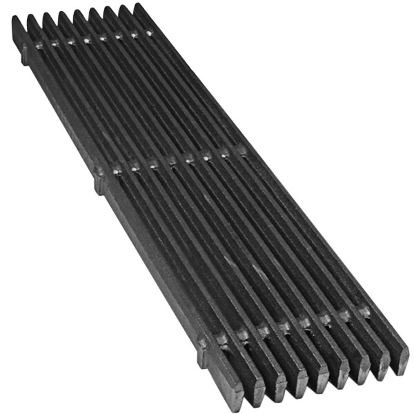 A black metal Champion Tuff Grills top grate with rows of holes.