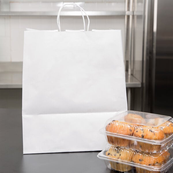 Duro Super Royal White Paper Shopping Bag with Handles 14" x 10" x 15 3/4" - 200/Bundle