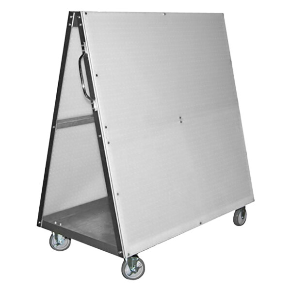 A white metal cart with wheels.