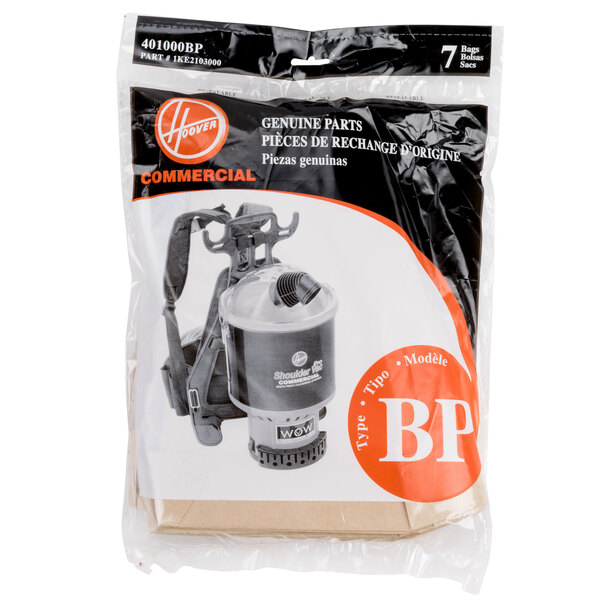 A package of 7 Hoover Type BP vacuum cleaner bags.