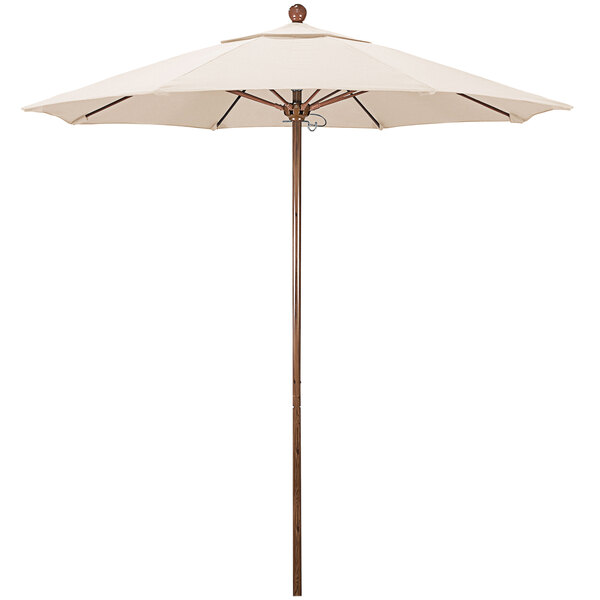 A California Umbrella with a white canopy and American Oak pole.
