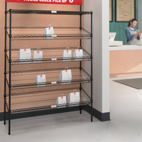 Regency NSF Black Epoxy TakeOut Shelving Station with 1 Shelf and 4