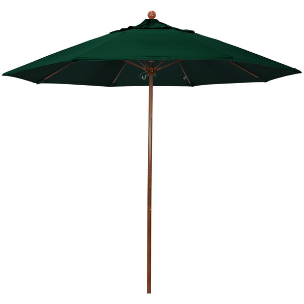 A California Umbrella green Sunbrella canopy with American oak pole.