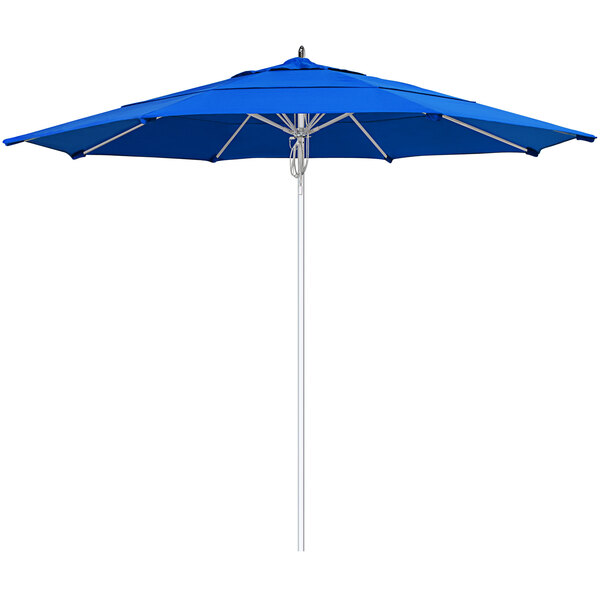 A California Umbrella Newport Series outdoor table umbrella with a Pacific Blue Sunbrella canopy.