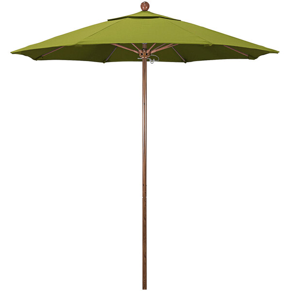 A California Umbrella kiwi green umbrella with American oak pole.