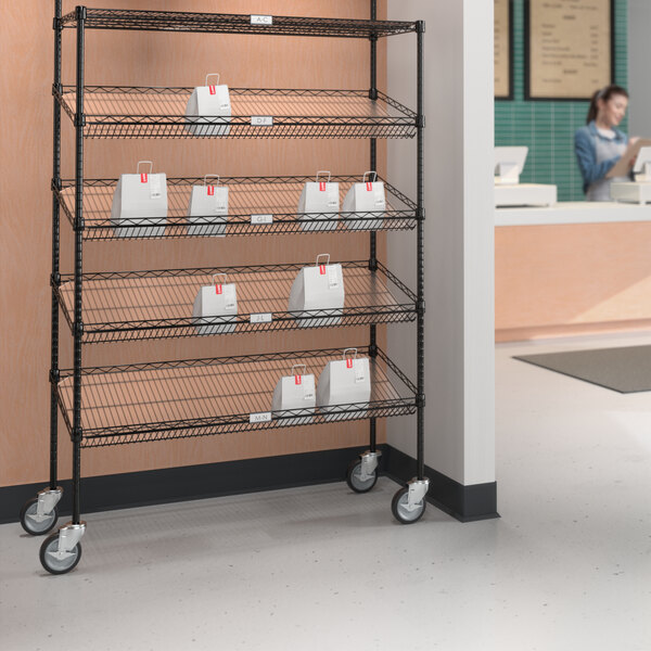 Regency NSF Black Epoxy Mobile TakeOut Shelving Station with 1 Shelf