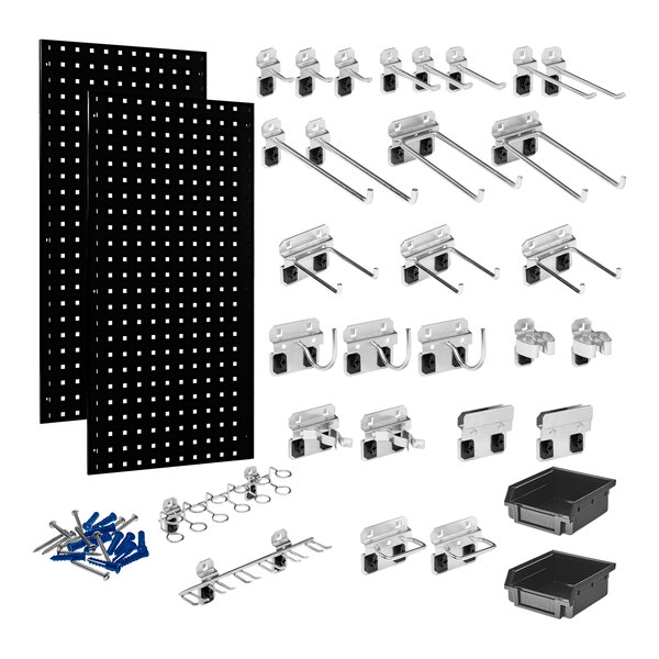 Triton Products 18" x 36" Black Steel LocBoard with 28 Hooks and 2 Bins - 2/Pack