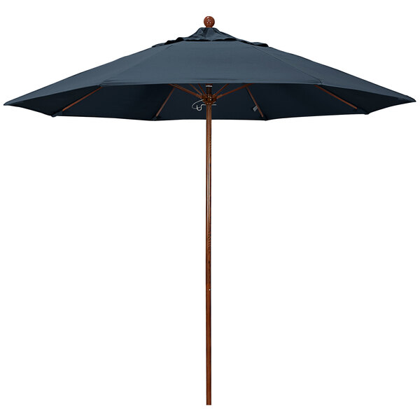 A California Umbrella with a black canopy and American Oak pole.