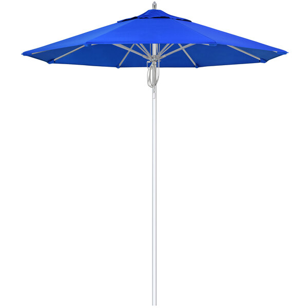 A California Umbrella with Sunbrella Pacific Blue fabric on a white background.