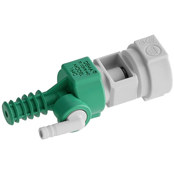 A green and white plastic Dema Chemical Pump Proportioner with an action gap.