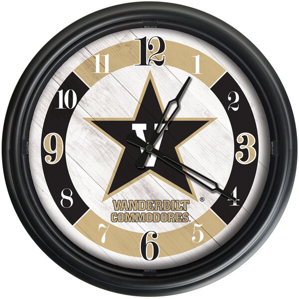 A white Holland Bar Stool Vanderbilt University wall clock with a black and white star and text.