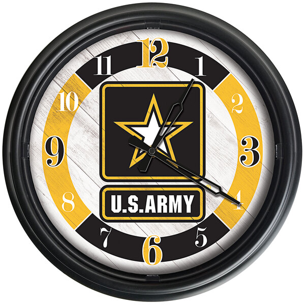 A Holland Bar Stool United States Army LED wall clock with the US Army logo.