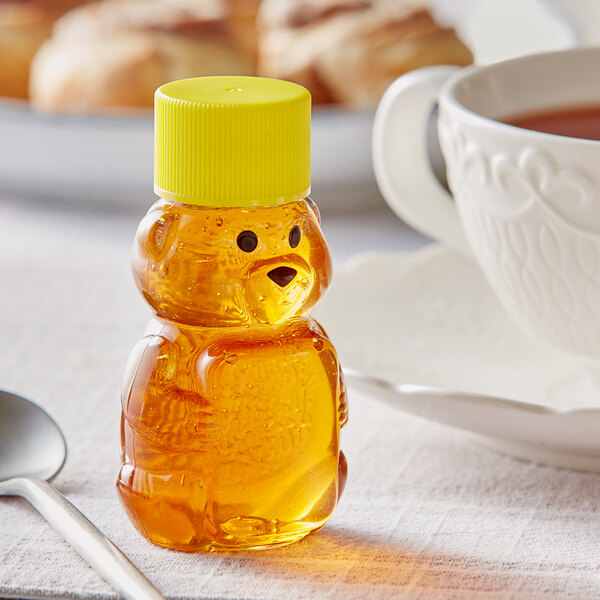 1.5 oz. (2 oz. Honey Weight) Clear PET Bear Honey Bottle with Pressure