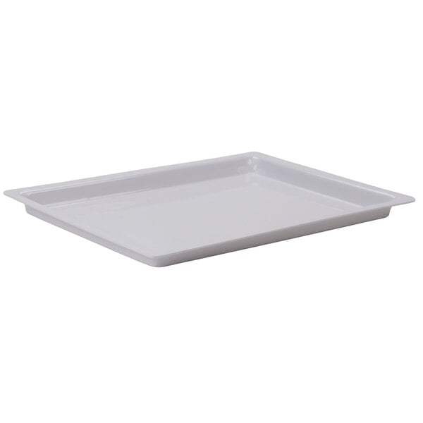 A white rectangular Cal-Mil bakery display tray.