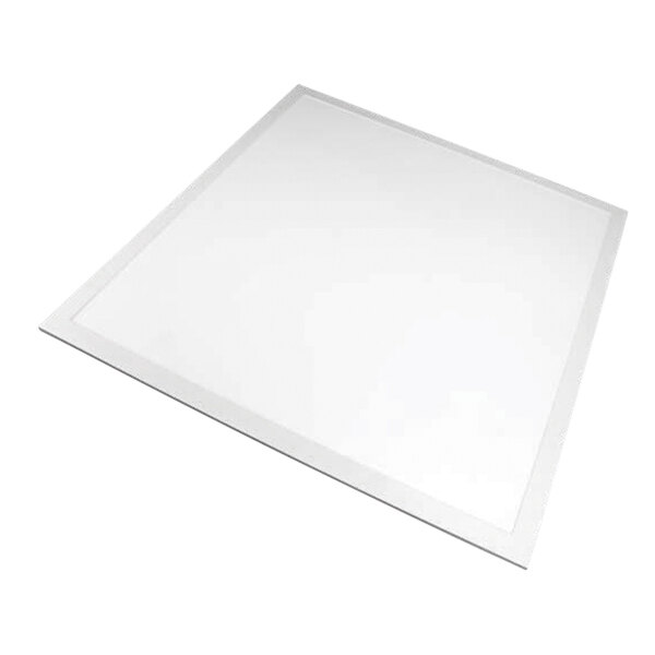 A white square LED troffer with a frosted lens and white border.