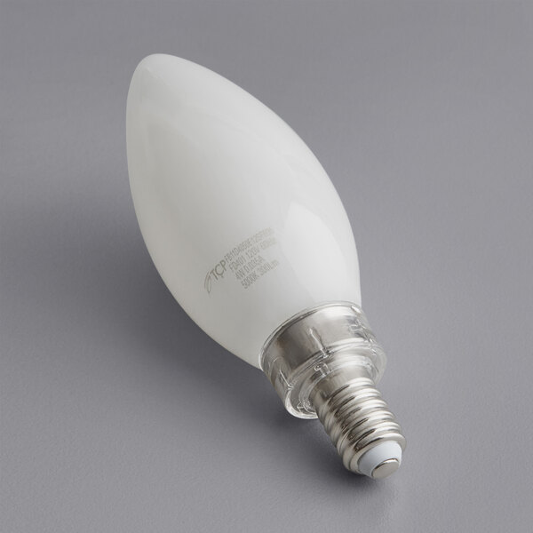 A TCP dimmable LED frosted filament light bulb with a silver base.
