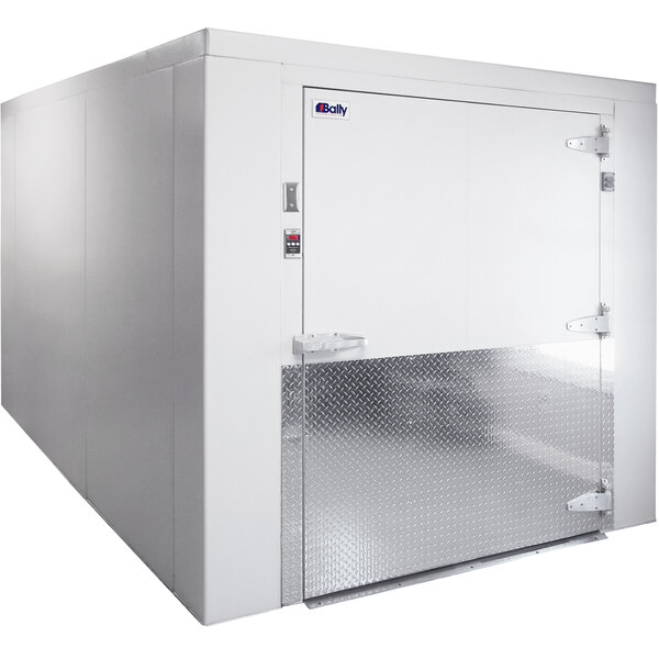A white Bally walk-in cooler with a door open.