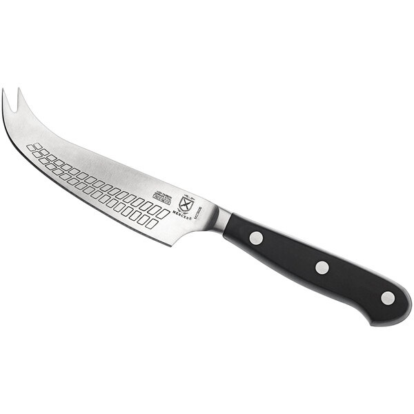 A Mercer Culinary Renaissance® hard cheese knife with a black POM handle.