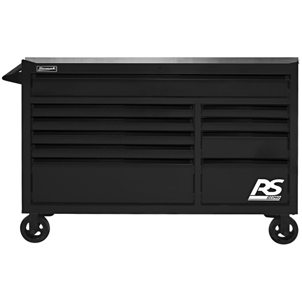 A Homak black 10-drawer roller cabinet tool box on wheels.