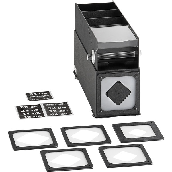 KleanTake by ServSense™ Black Countertop Slim Cup Dispenser Cabinet with  Top Lid / Straw Organizer - 3 Slot