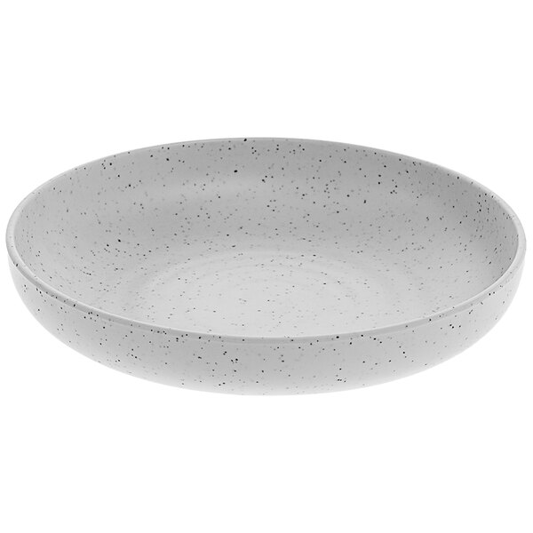 A white melamine bowl with speckled gray dots.