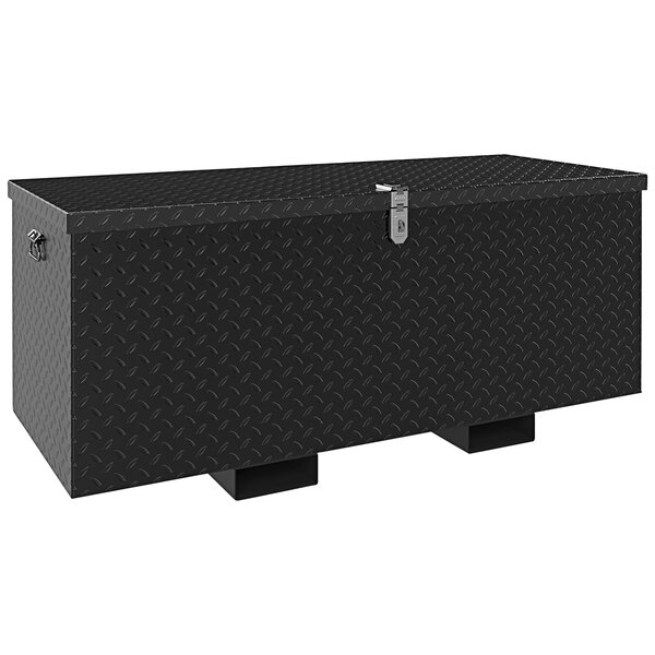 A black steel Vestil toolbox with a diamond tread pattern and fork pockets.