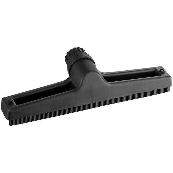 A black plastic dust brush with a black handle.