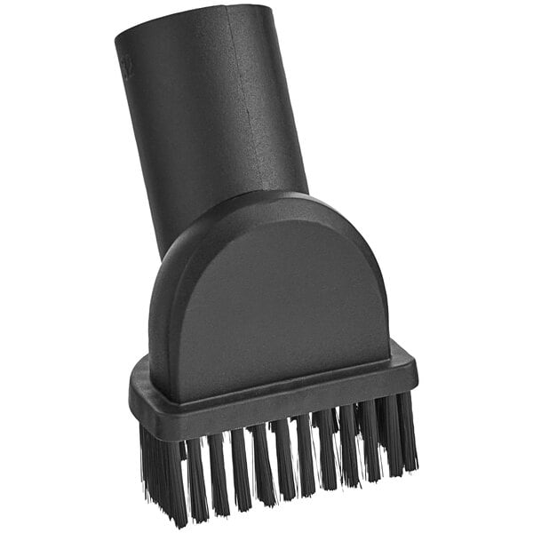 A black round brush with a handle for a vacuum cleaner.
