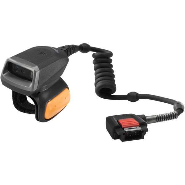 A Zebra RS5000 barcode scanner with a cable.