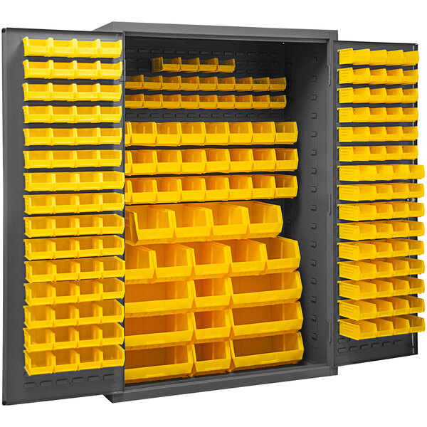 Durham Mfg 48 x 24 x 72 Storage Cabinet with 186 Yellow Bins 2502-186-95
