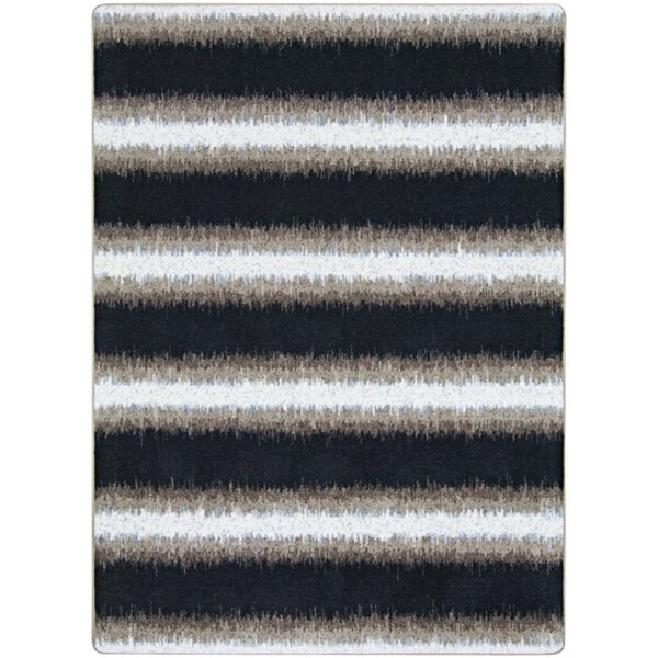 A close-up of a black and white striped rug with a brown stripe.