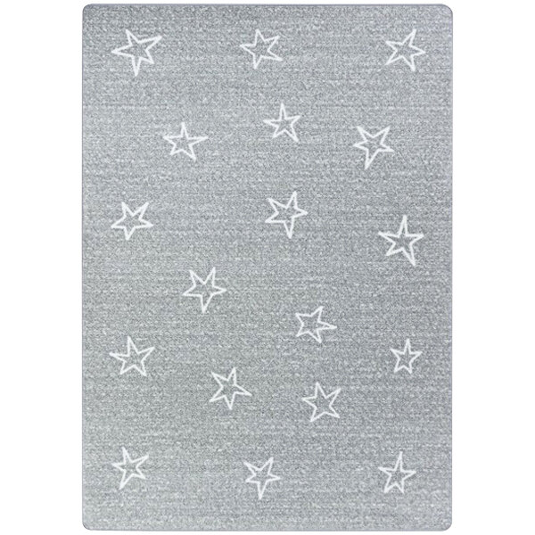 A grey rug with white stars on it.
