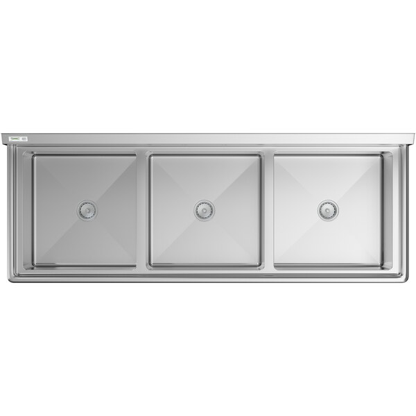 Regency 81" 16 Gauge Stainless Steel Three Compartment Commercial Sink with Galvanized Steel