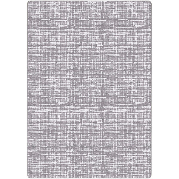 A white rectangular area rug with gray patterns.