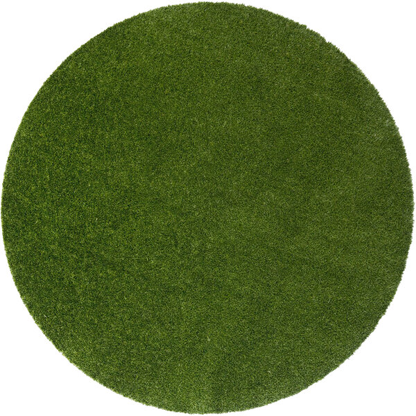 A green round rug with a green circle on a white background.