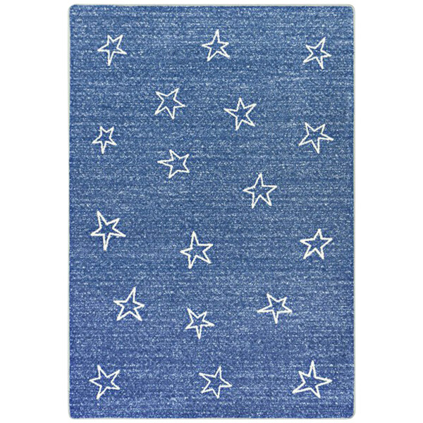A blue rug with white stars on it.
