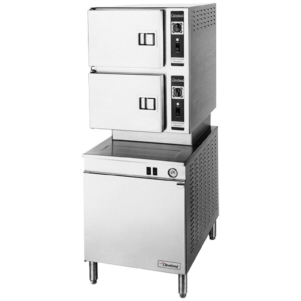 A large stainless steel Cleveland convection floor steamer.