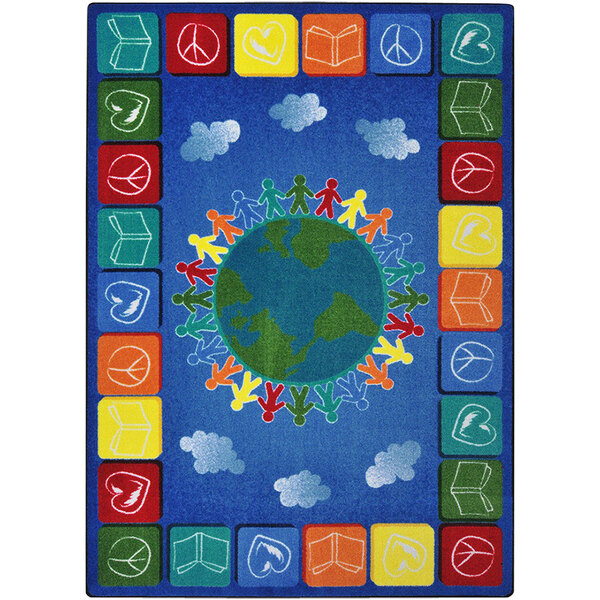 Joy Carpets Kid Essentials Peace Love Books Multicolored Rectangular Area Rug