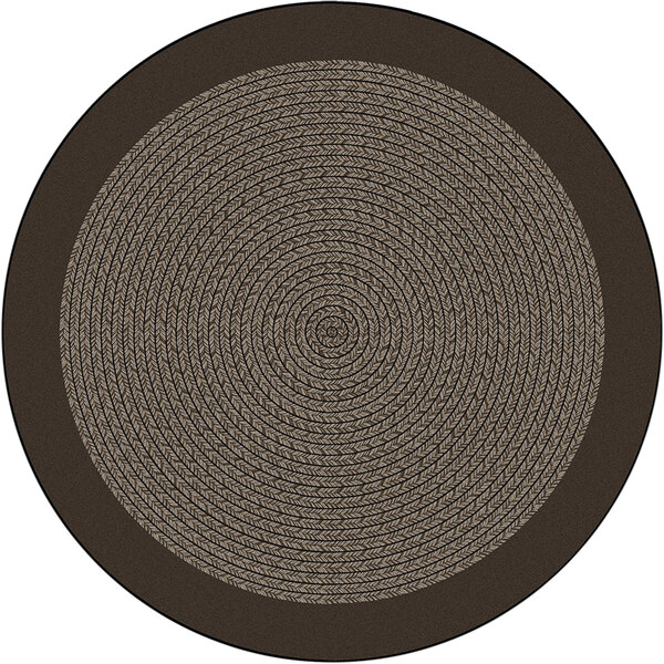 A close up of a brown and black circular Joy Carpets Kid Essentials Like Home area rug.