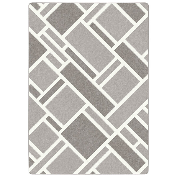 A grey and white rectangular area rug with a tile pattern.