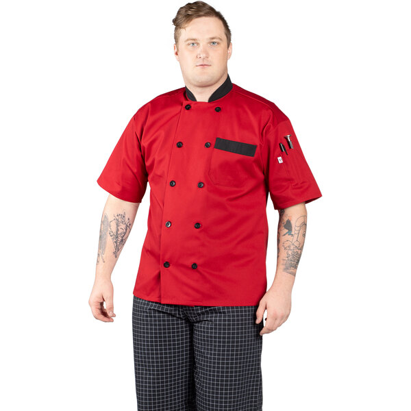 Chef Bristol Unisex Red Customizable Short Sleeve Chef Coat