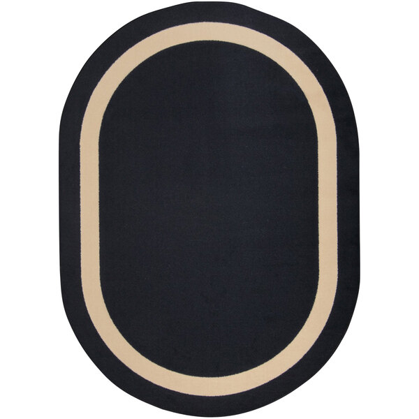 An onyx oval area rug with a white border.