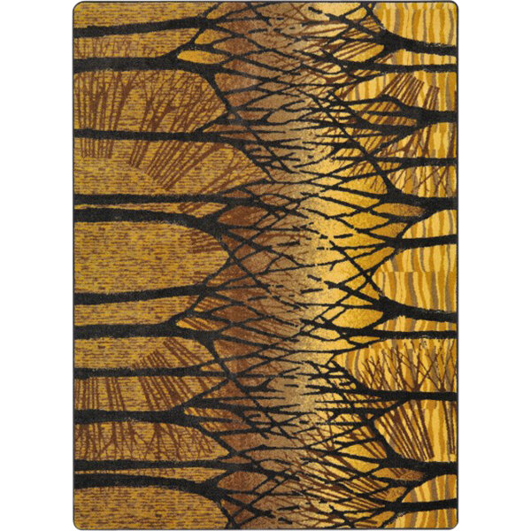 A Joy Carpets rectangular area rug with trees on it in goldenrod colors.