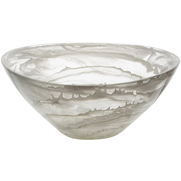 A white Bon Chef oval bowl with a swirl pattern on it.