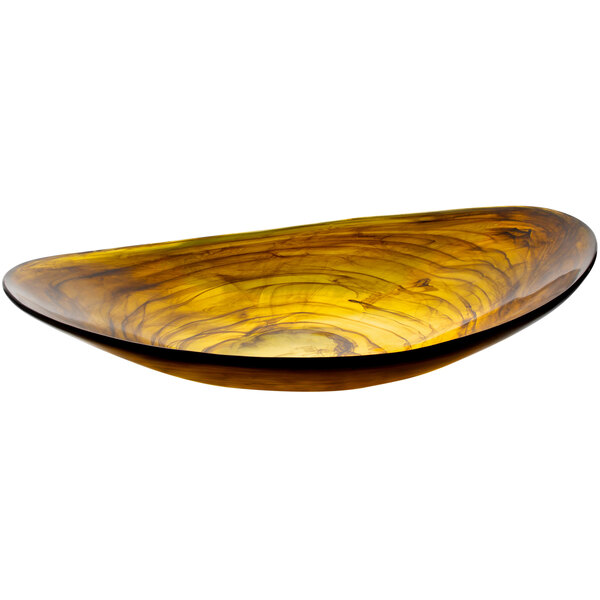 A yellow and black Bon Chef oval shallow serving bowl.