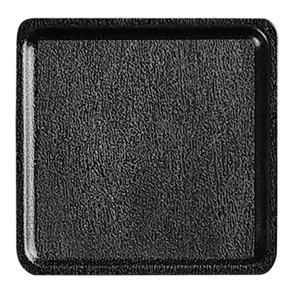 A black square Cal-Mil melamine tray with a textured surface.