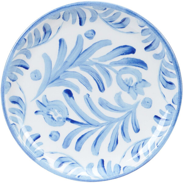 Cal-Mil Costa 10 3/4" Blue and White Painted Coupe Melamine Plate
