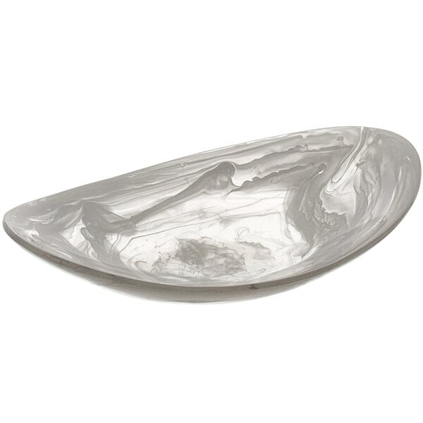 A white Bon Chef oval bowl with a swirl design.