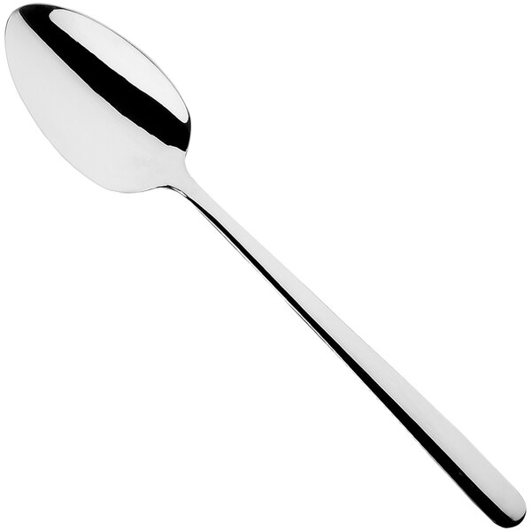 A Sola stainless steel serving spoon with a long silver handle.