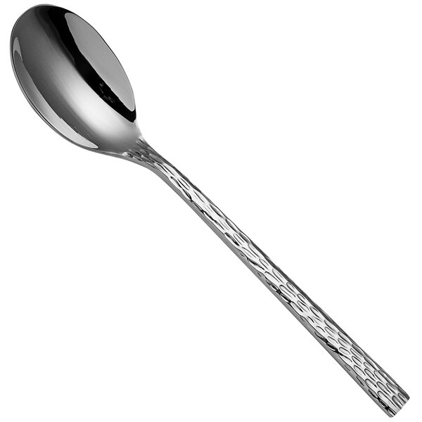 A Sola stainless steel demitasse spoon with a handle.